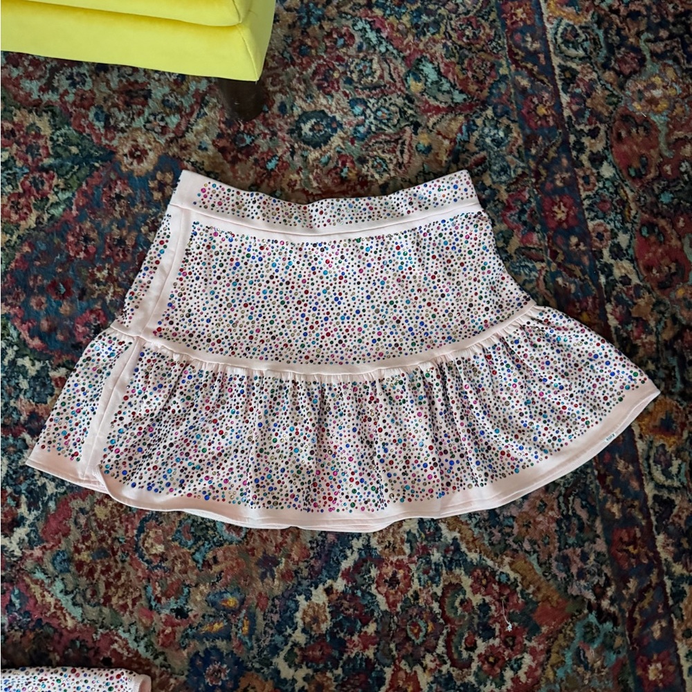 Queen Of Sparkles Set Pink Rhinestone Puff Sleeve Shirt And Skirt Women’s XL - Picture 7 of 8